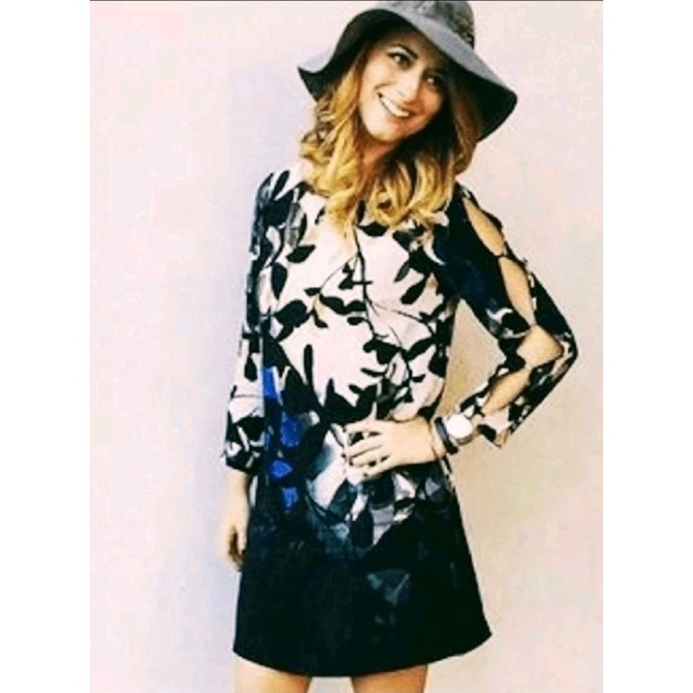 MAEVE ANTHROPOLOGIE Size S‎ Shaded Garden Shift Dress Floral Boho Ladder Sleeve